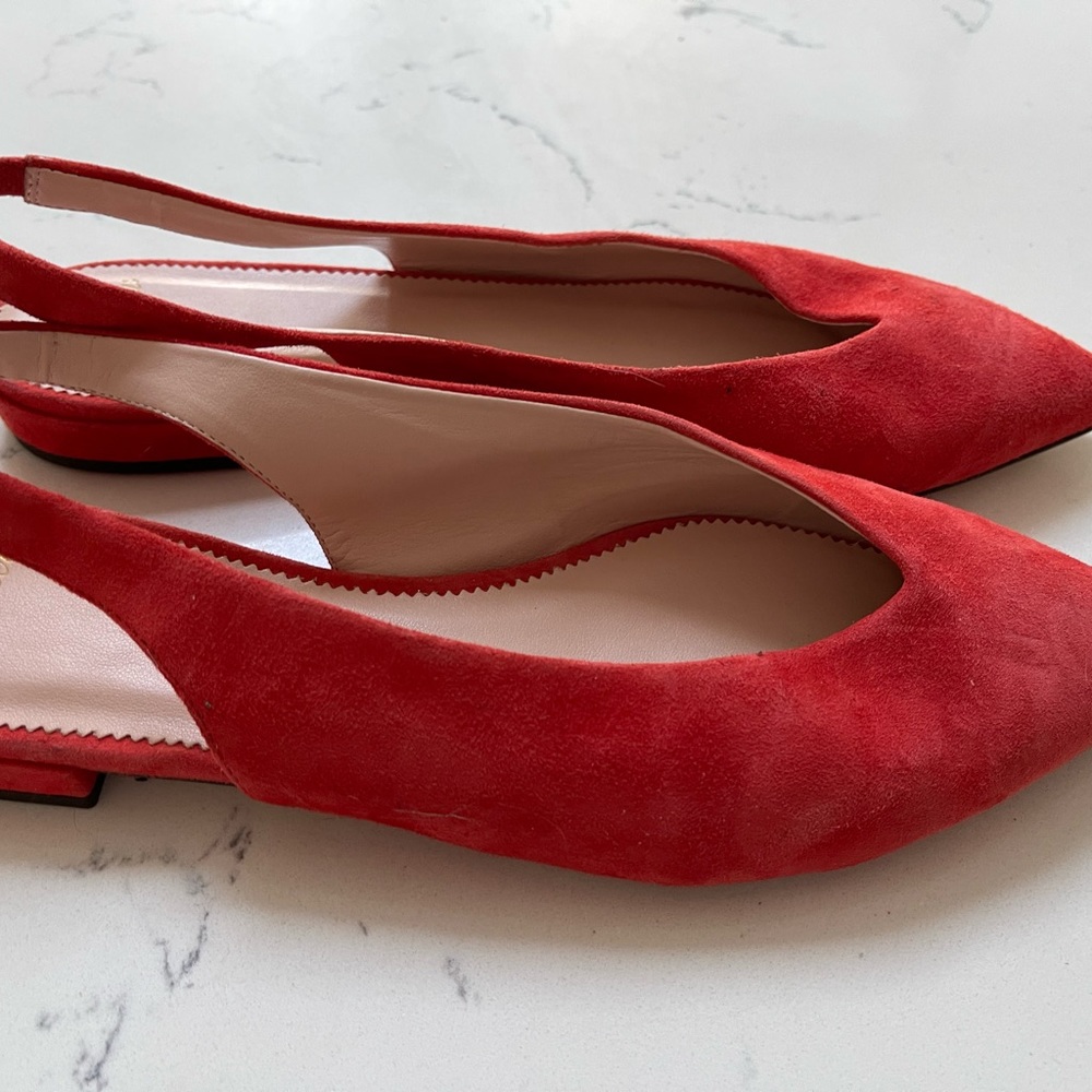 J Crew Orange Suede Pointed Toe Flats Slingback Worn Once